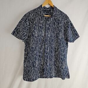 PERRY ELLIS Shirt Blue Navy Geometric Short Sleeve Mens XL